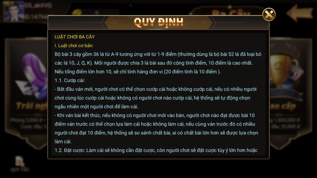 Quy định bài ba cây Go88