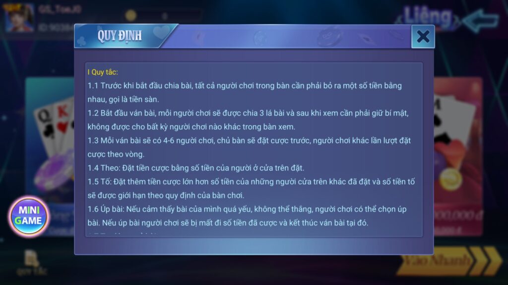 Luật chơi bài liêng Go88
