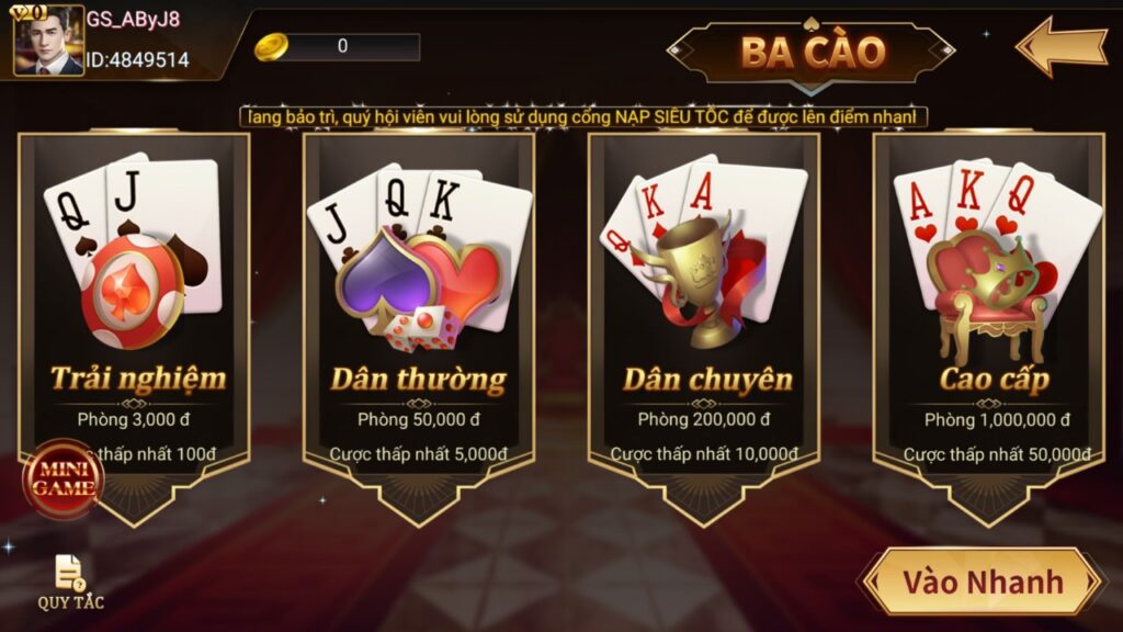 Sảnh game bài ba cào Go88